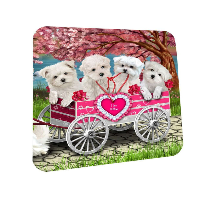 I Love Maltese Dogs in a Cart Coasters Set of 4