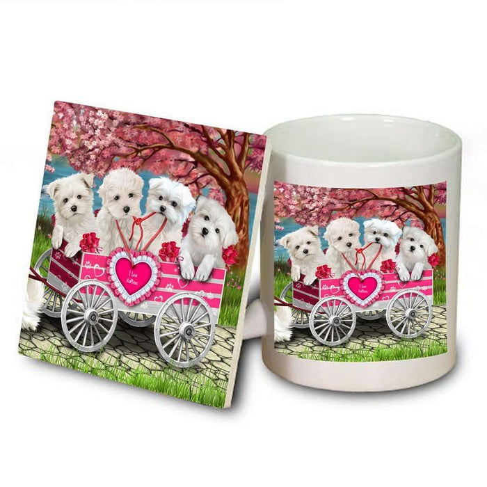I Love Maltese Dogs in a Cart Mug and Coaster Set