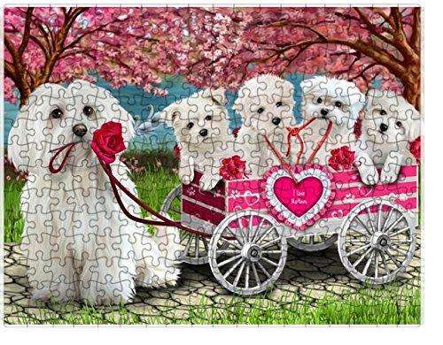 I Love Maltese Dogs in a Cart Puzzle with Photo Tin