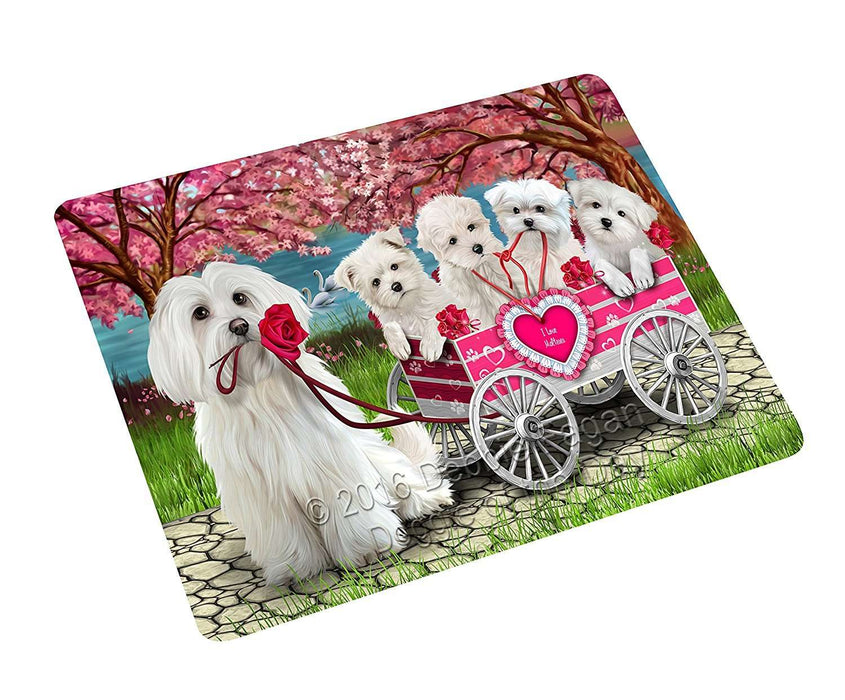 I Love Maltese Dogs in a Cart Tempered Cutting Board