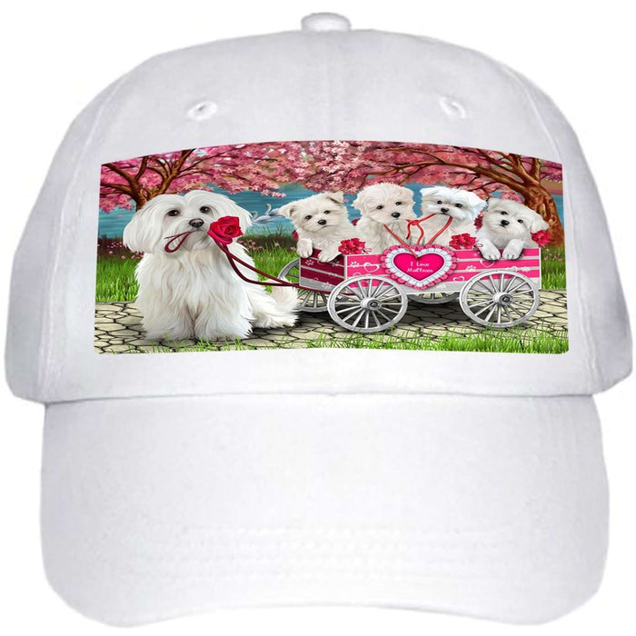 I Love Malteses Dog in a Cart Ball Hat Cap HAT49473