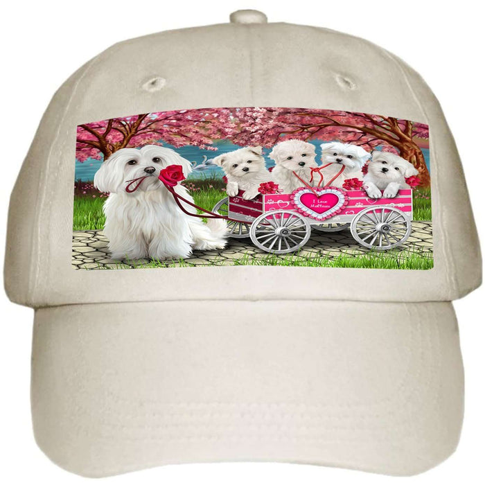 I Love Malteses Dog in a Cart Ball Hat Cap HAT49473