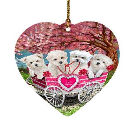 I Love Malteses Dog in a Cart Heart Christmas Ornament HPOR48580