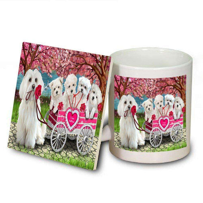 I Love Malteses Dog in a Cart Mug and Coaster Set MUC48572