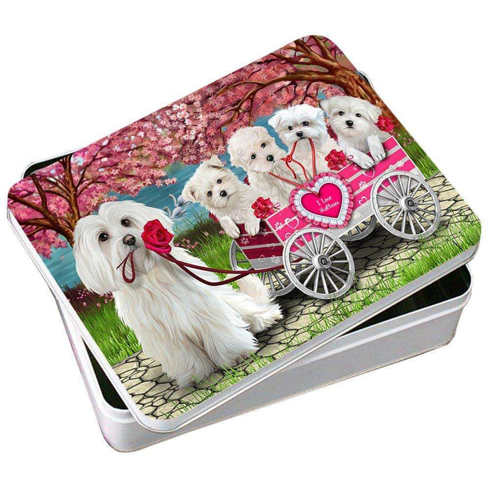 I Love Malteses Dog in a Cart Photo Storage Tin PITN48580