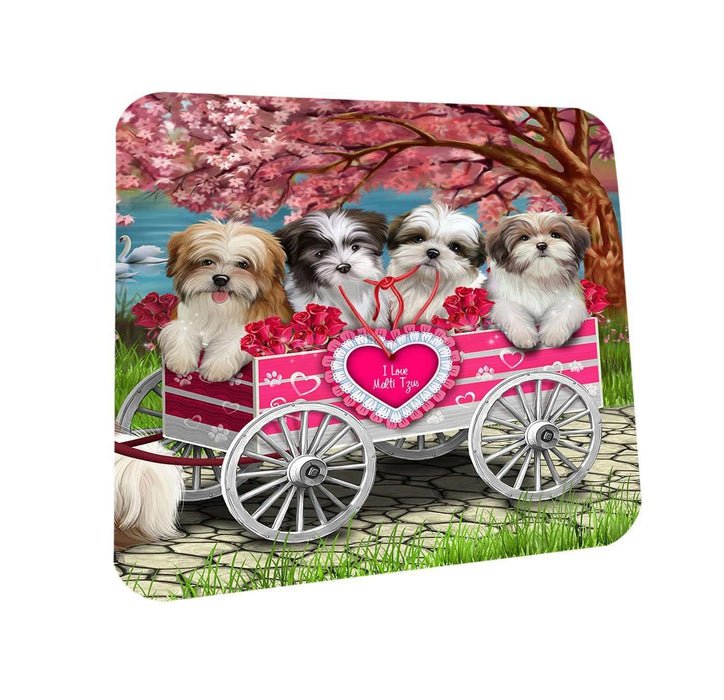 I Love Malti Tzus Dog in a Cart Coasters Set of 4 CST48101
