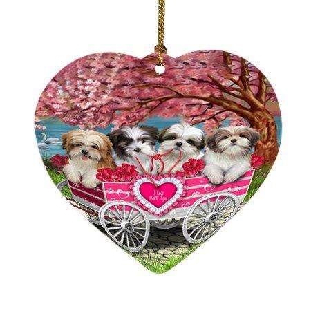 I Love Malti Tzus Dog in a Cart Heart Christmas Ornament HPOR48142