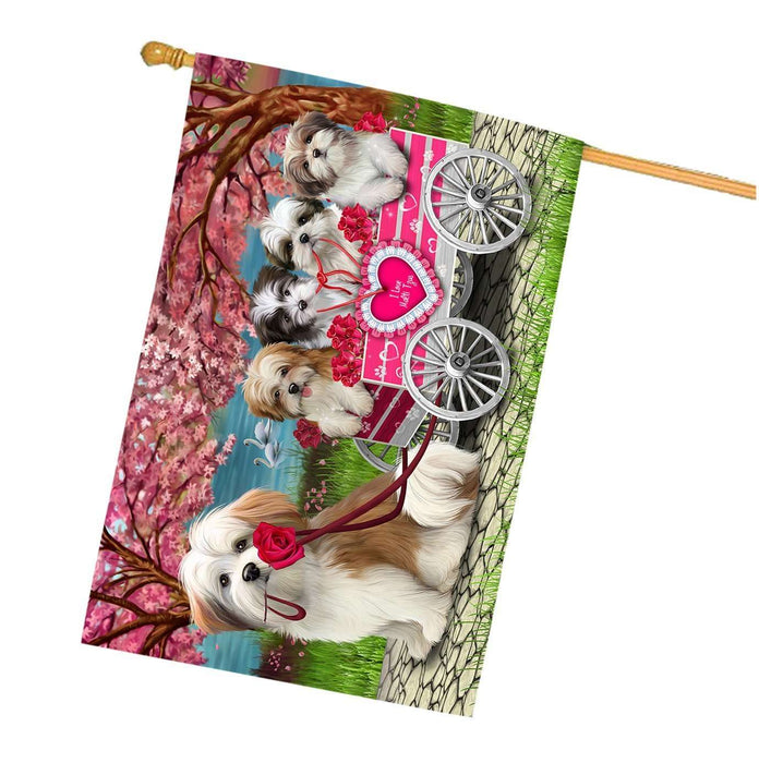 I Love Malti Tzus Dog in a Cart House Flag FLG48155