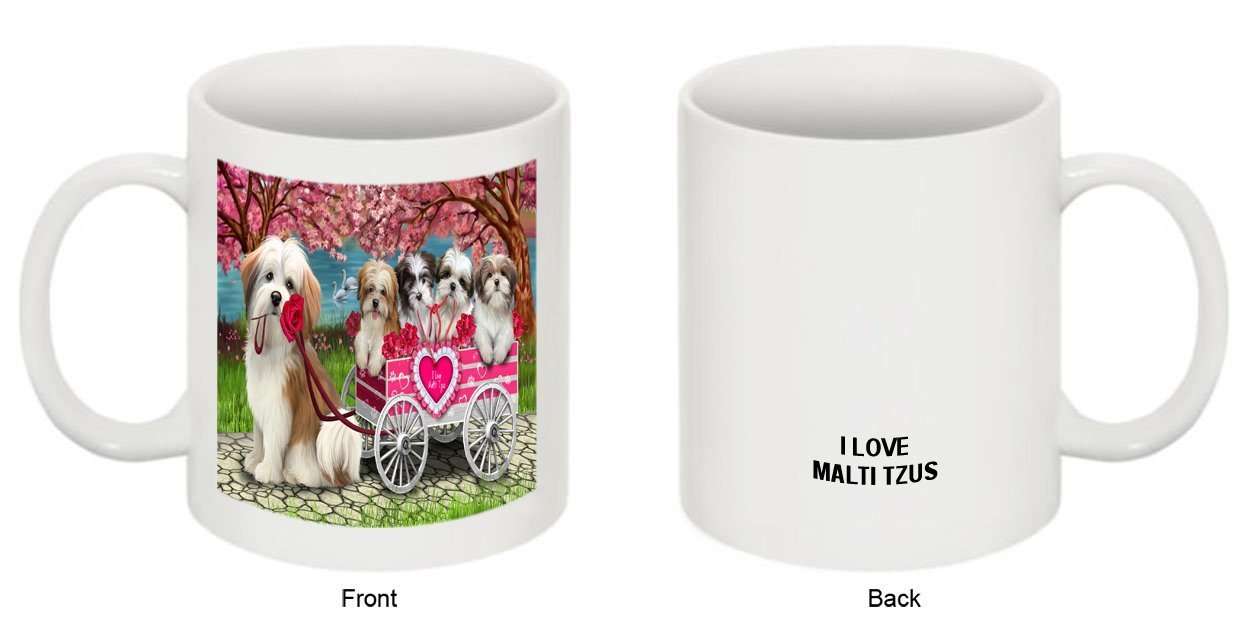 I Love Malti Tzus Dog in a Cart Mug MUG48142