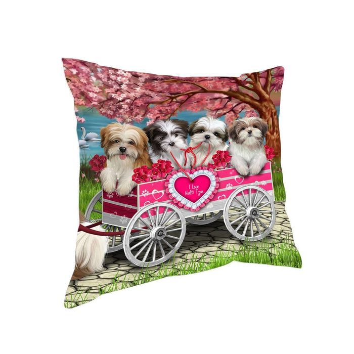 I Love Malti Tzus Dog in a Cart Pillow PIL48620
