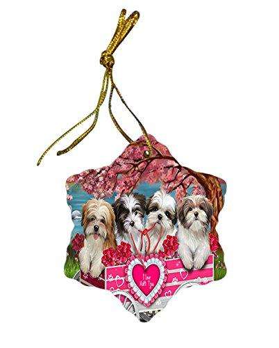 I Love Malti Tzus Dog in a Cart Star Porcelain Ornament SPOR48134