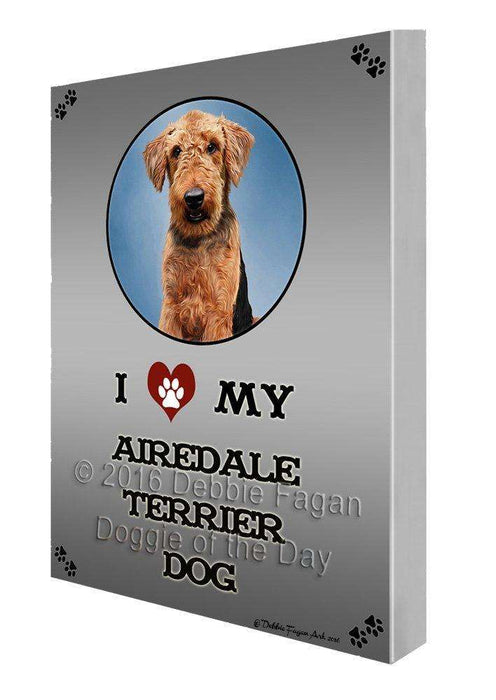 I Love My Airedale Terrier Dog Painting Printed on Canvas Wall Art