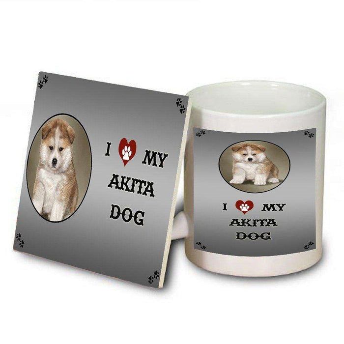 I Love My Akita Dog Mug and Coaster Set