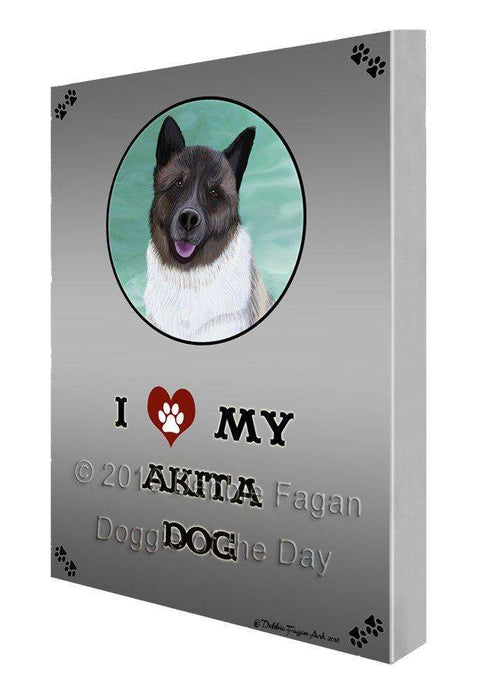 I Love My Akita Dog Painting Printed on Canvas Wall Art