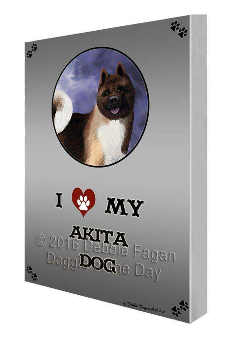 I Love My Akita Dog Painting Printed on Canvas Wall Art