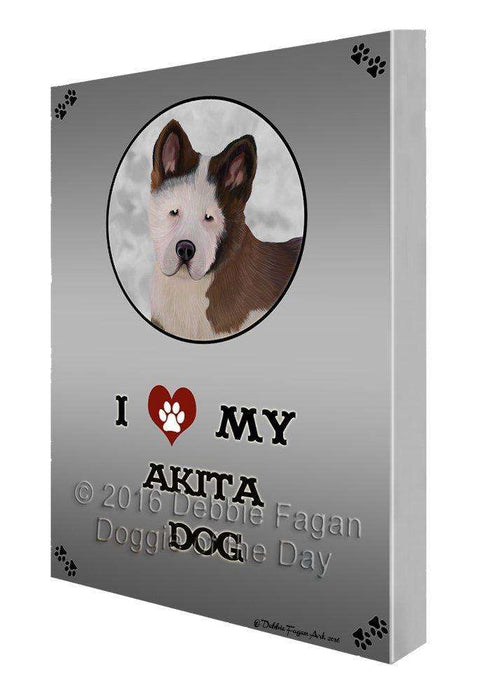 I Love My Akita Puppy Dog Painting Printed on Canvas Wall Art