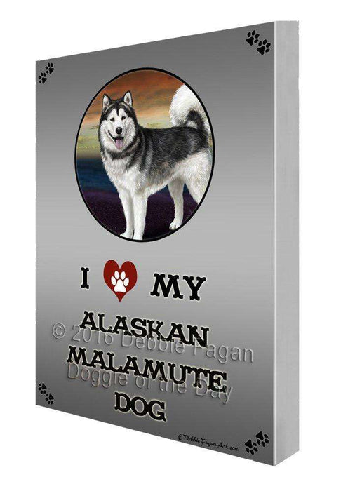I Love My Alaskan Malamute Dog Painting Printed on Canvas Wall Art