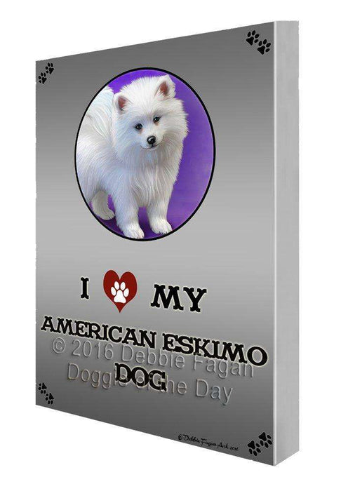 I Love My American Eskimo Puppy Dog Painting Printed on Canvas Wall Art