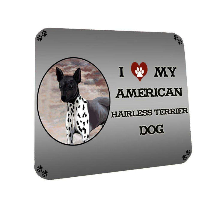 I Love My American Hairless Terrier Dog Coasters Set of 4