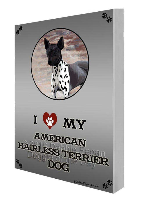 I Love My American Hairless Terrier Dog Painting Printed on Canvas Wall Art