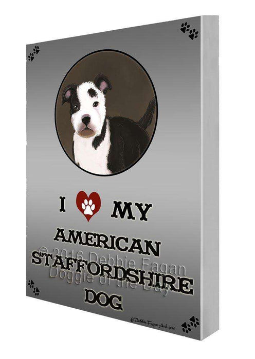 I Love My American Staffordshire Dog Painting Printed on Canvas Wall Art