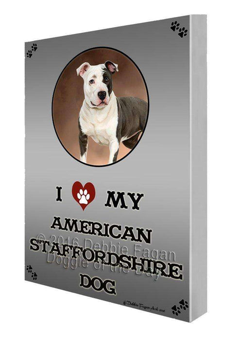 I Love My American Staffordshire Dog Painting Printed on Canvas Wall Art