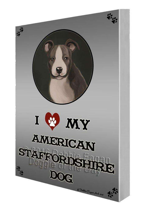 I Love My American Staffordshire Dog Painting Printed on Canvas Wall Art