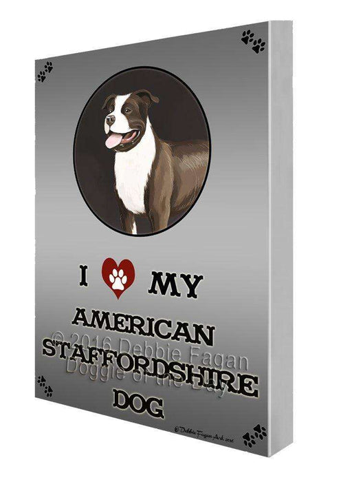I Love My American Staffordshire Dog Painting Printed on Canvas Wall Art