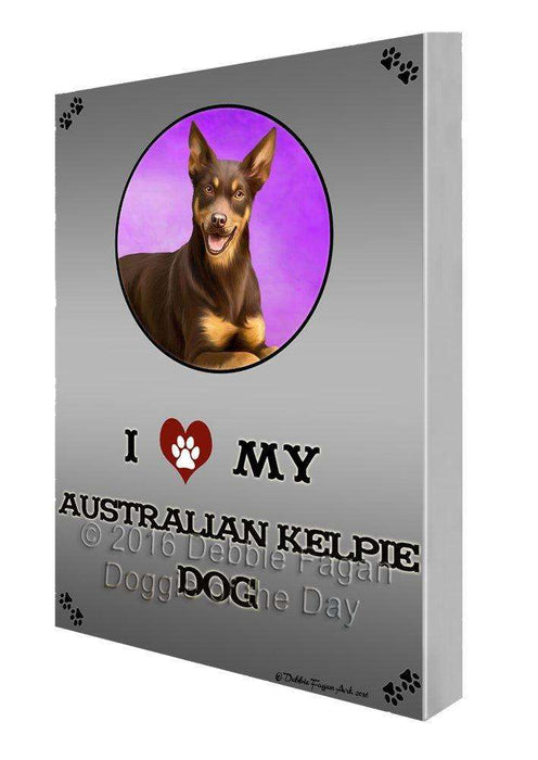 I Love My Australian Kelpie Dog Painting Printed on Canvas Wall Art