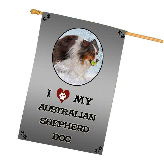 I Love My Australian Shepherd Dog House Flag