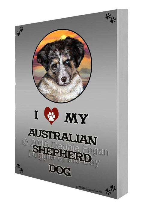 I Love My Australian Shepherd Dog Painting Printed on Canvas Wall Art