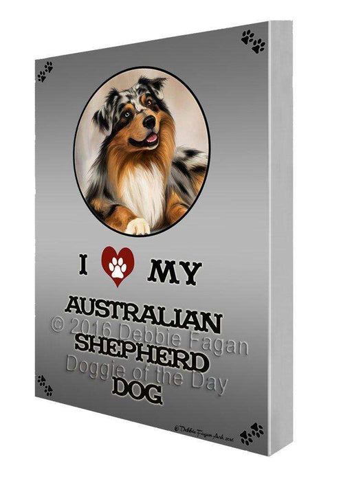 I Love My Australian Shepherd Dog Painting Printed on Canvas Wall Art