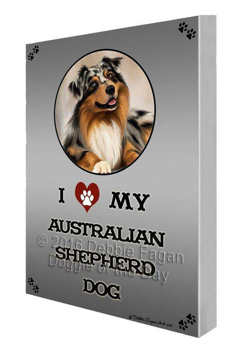 I Love My Australian Shepherd Dog Painting Printed on Canvas Wall Art