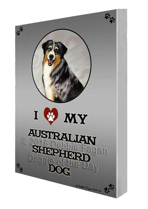 I Love My Australian Shepherd Dog Painting Printed on Canvas Wall Art