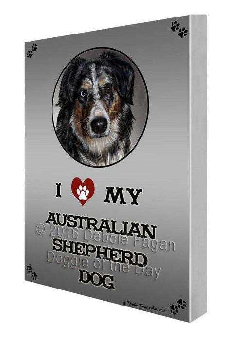 I Love My Australian Shepherd Dog Painting Printed on Canvas Wall Art