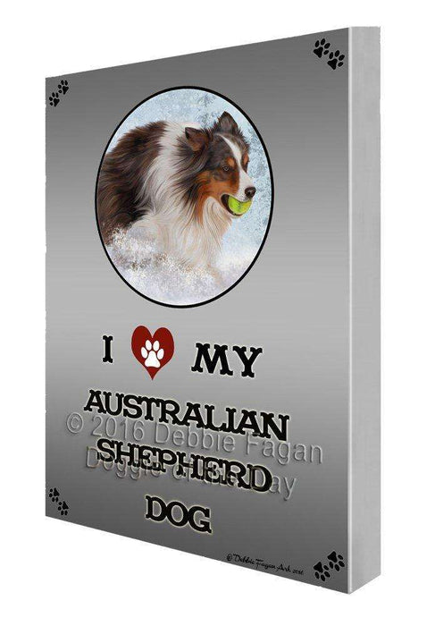 I Love My Australian Shepherd Dog Painting Printed on Canvas Wall Art