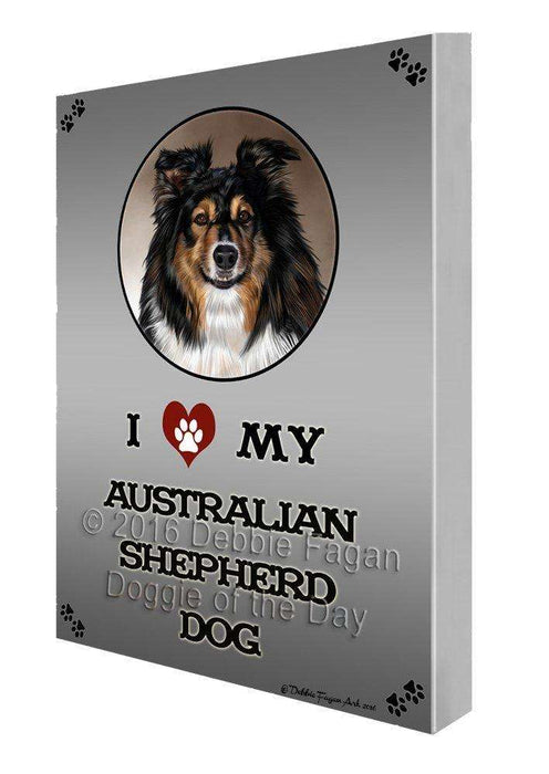 I Love My Australian Shepherd Dog Painting Printed on Canvas Wall Art