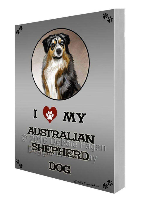 I Love My Australian Shepherd Dog Painting Printed on Canvas Wall Art