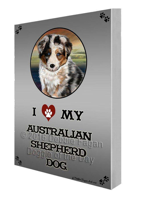 I Love My Australian Shepherd Dog Painting Printed on Canvas Wall Art