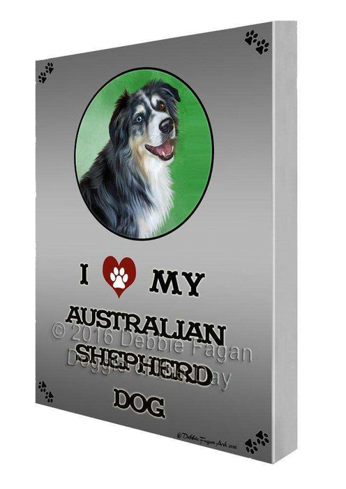 I Love My Australian Shepherd Dog Painting Printed on Canvas Wall Art