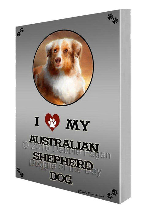 I Love My Australian Shepherd Dog Painting Printed on Canvas Wall Art