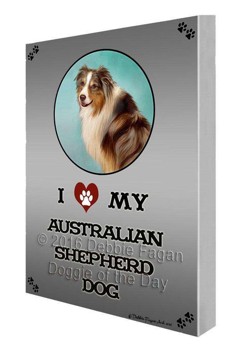 I Love My Australian Shepherd Dog Painting Printed on Canvas Wall Art