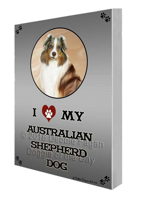 I Love My Australian Shepherd Dog Painting Printed on Canvas Wall Art