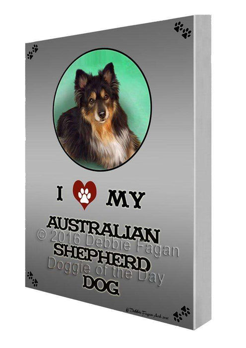 I Love My Australian Shepherd Dog Painting Printed on Canvas Wall Art