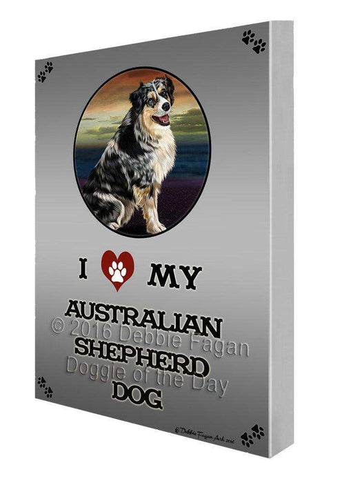 I Love My Australian Shepherd Dog Painting Printed on Canvas Wall Art