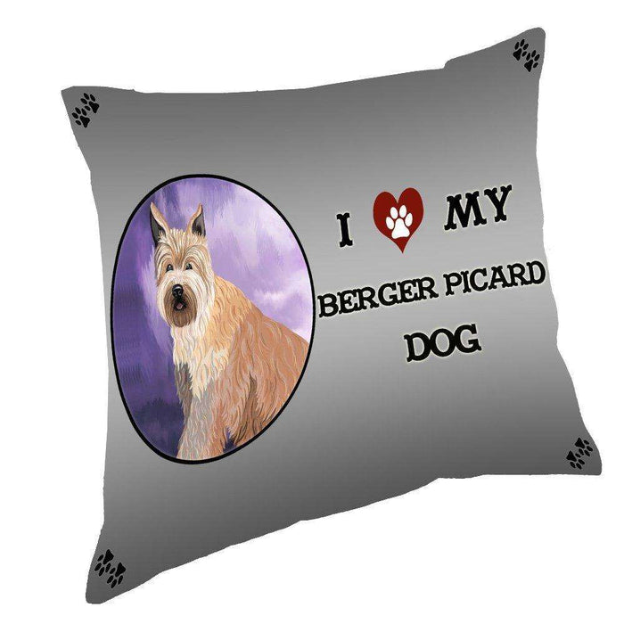 I Love My Berger Picard Dog Throw Pillow