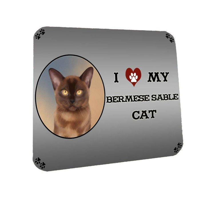 I Love My Bermese Sable Cat Coasters Set of 4