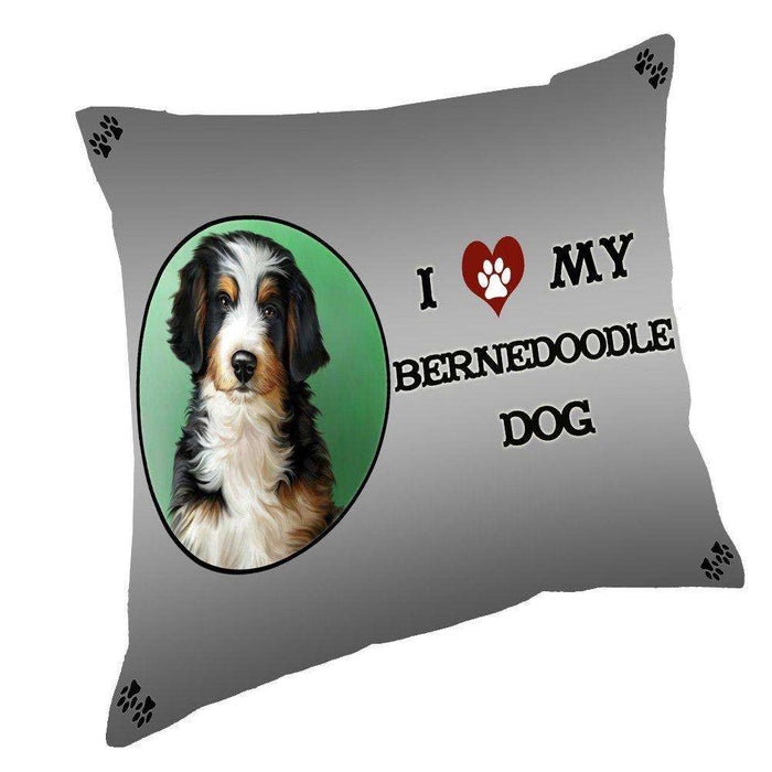 I Love My Bernedoodle Dog Throw Pillow