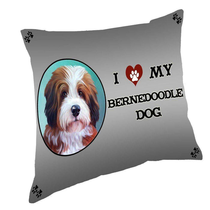 I Love My Bernedoodle Dog Throw Pillow