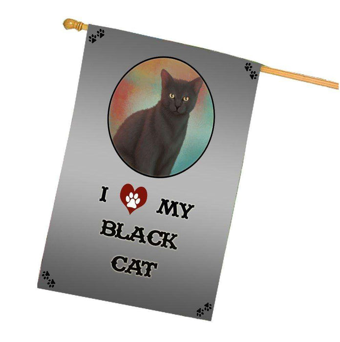 I Love My Black Cat House Flag